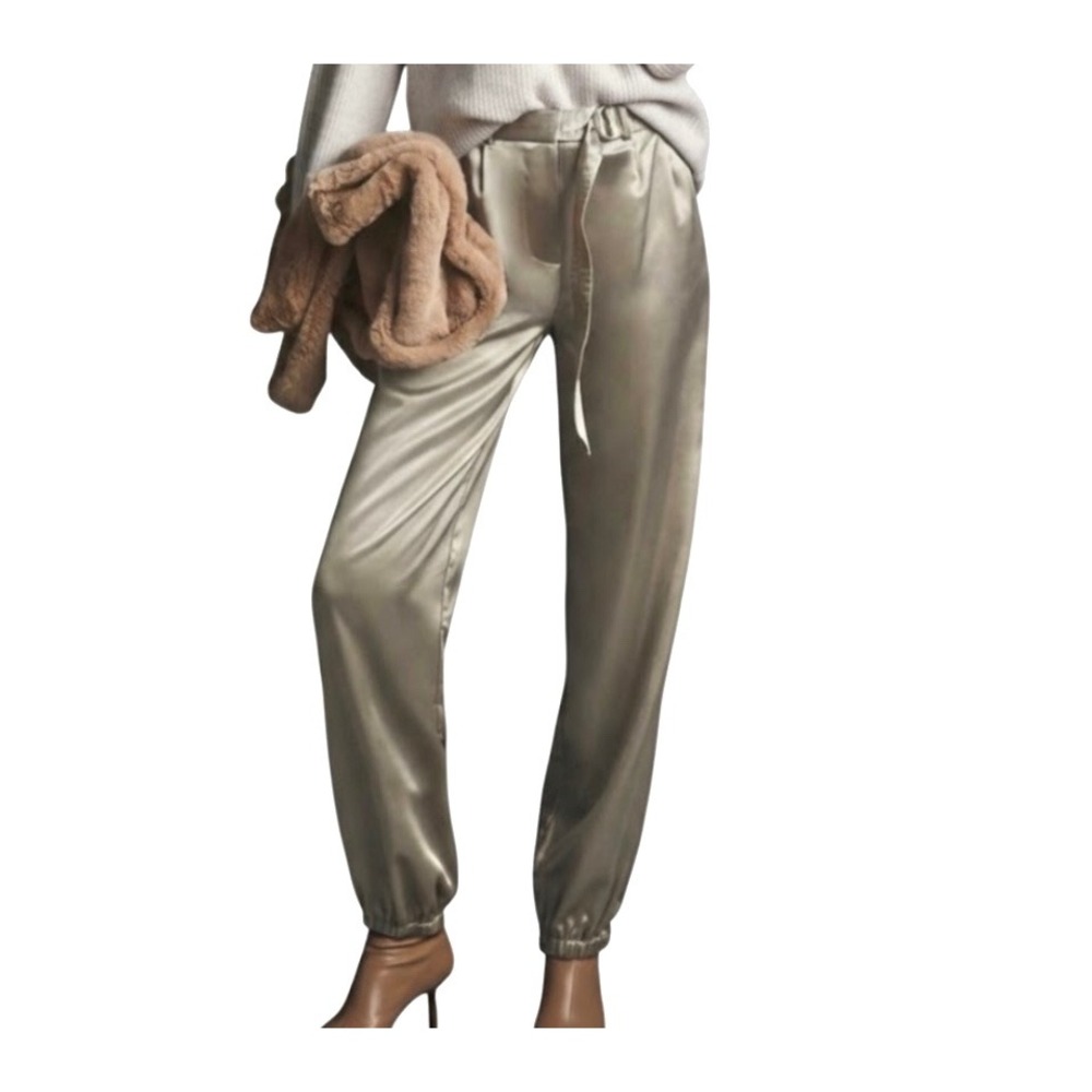Maeve Anthropologie Women Satin Champagne Gold Pants High Rise Elastic Cuff XL
